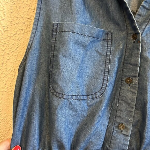 Speed Control 1x Denim Floral Shirt Dress midi Sleeveless Batik Boho Farmhouse - Picture 7 of 11